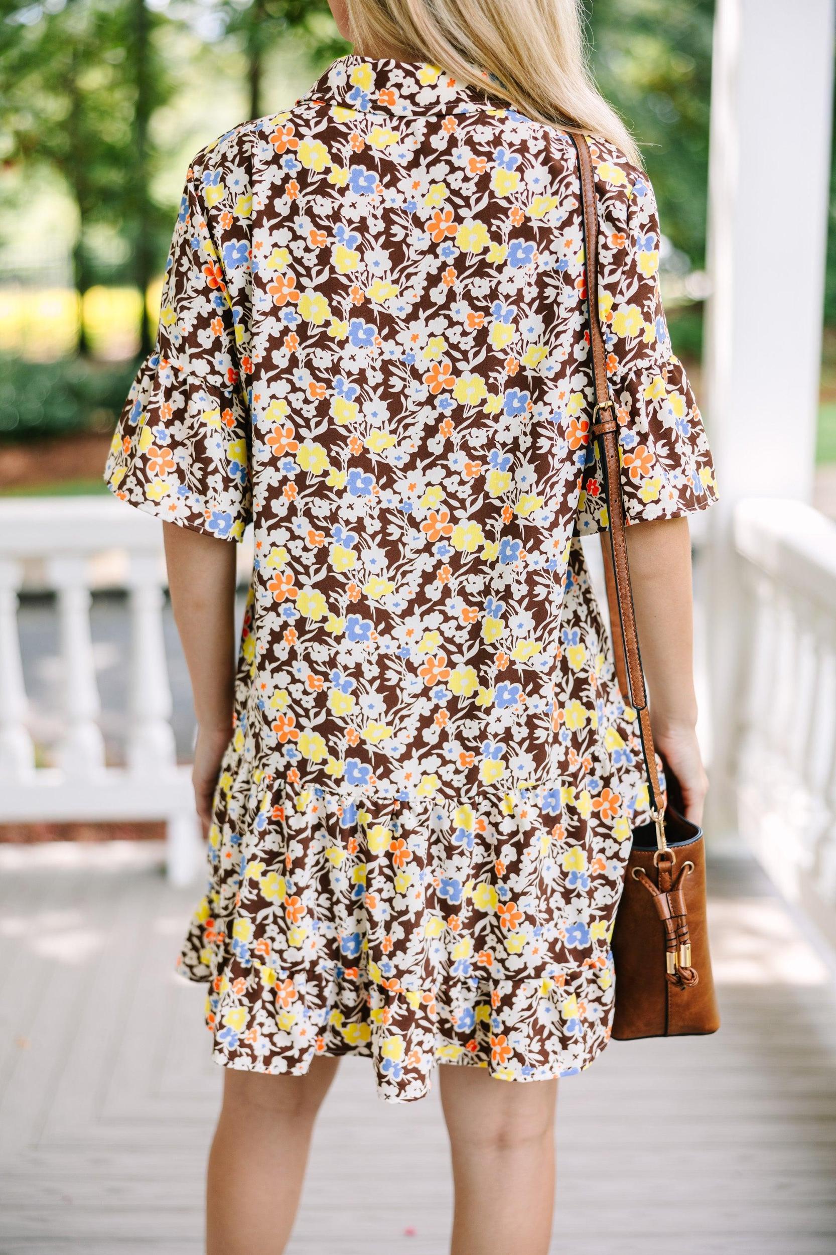 Get What You Need Brown Ditsy Floral Dress Female Product Image