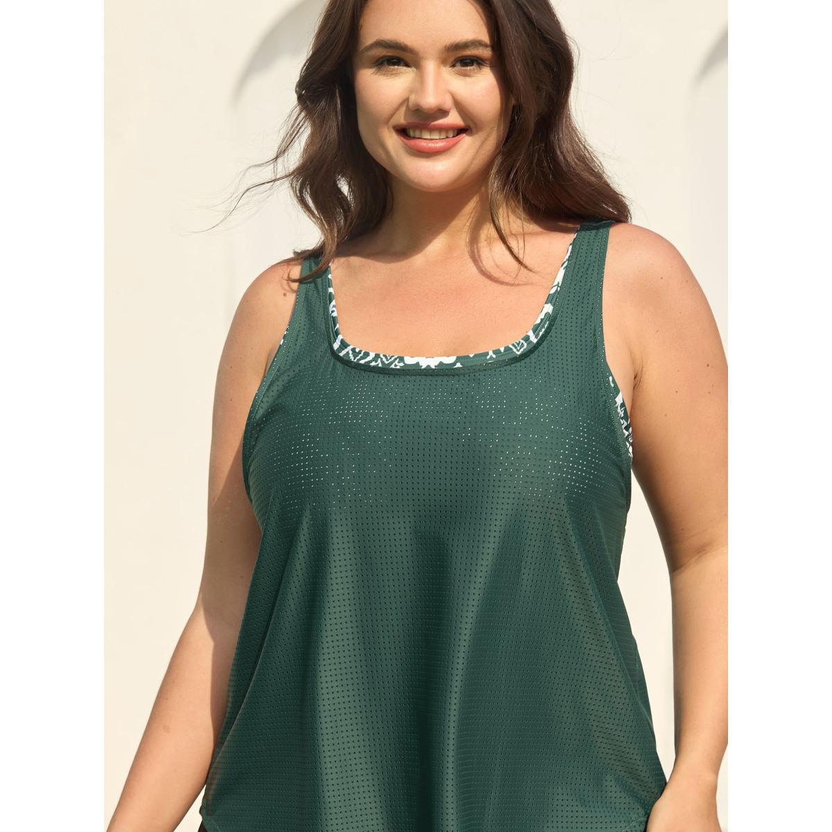 Plus Size Two-Piece Boho Print Swim Top Women's Swimwear DarkGreen Beach Cut-Out High stretch Bodycon U-neck Curve Swim Tops BloomChic 22-24/3X Product Image