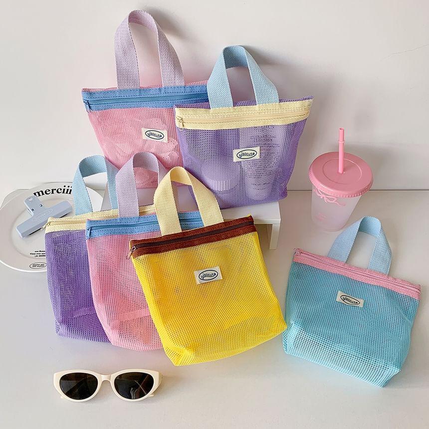 Applique Color Panel Mesh Toiletry Bag Product Image