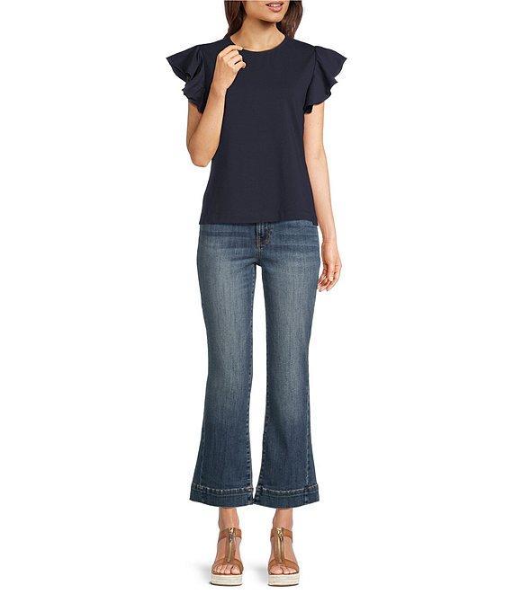 Calessa Petite Size Round Neck Ruffled Short Sleeve Knit Top Product Image