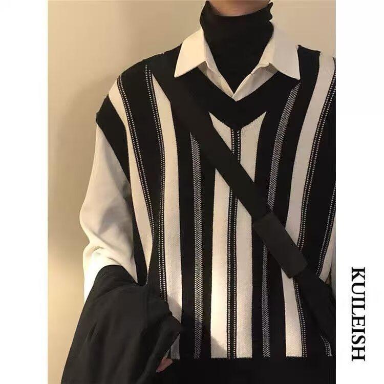 V-Neck Striped Sweater Vest Product Image