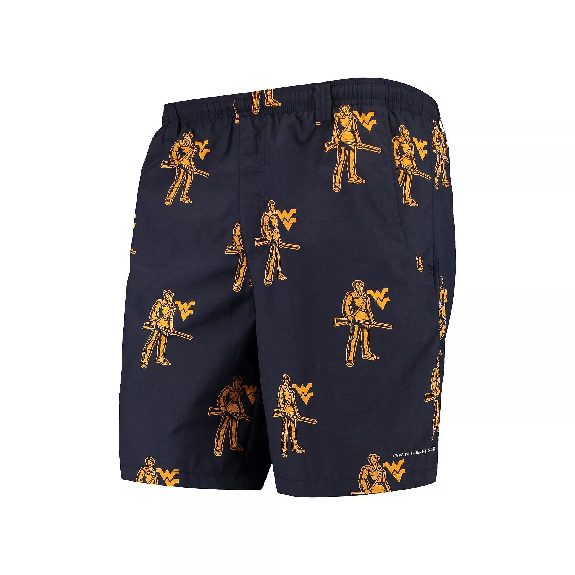 Men's Columbia Navy West Virginia Mountaineers PFG Backcast II 8" Omni-Shade Team Hybrid Shorts, Size: XL, Blue Product Image