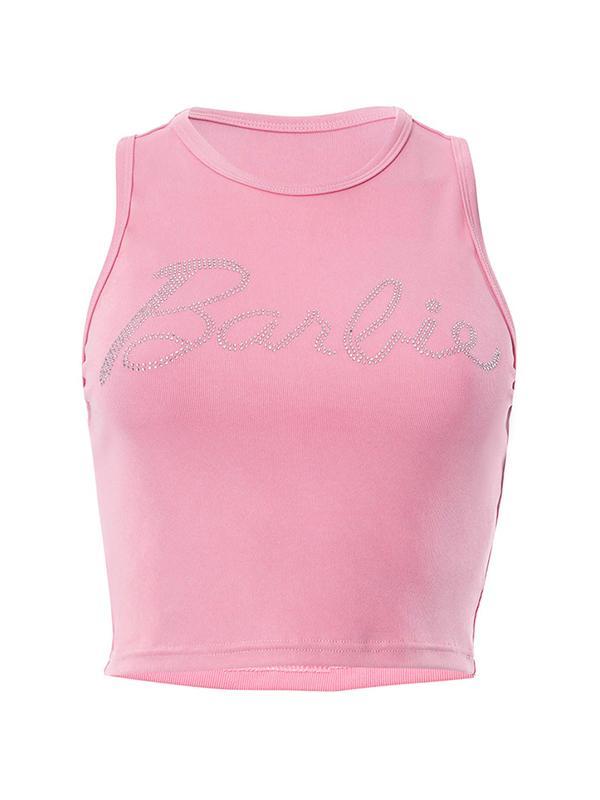 Letter Rhinestone Print Crop Tank Top Product Image