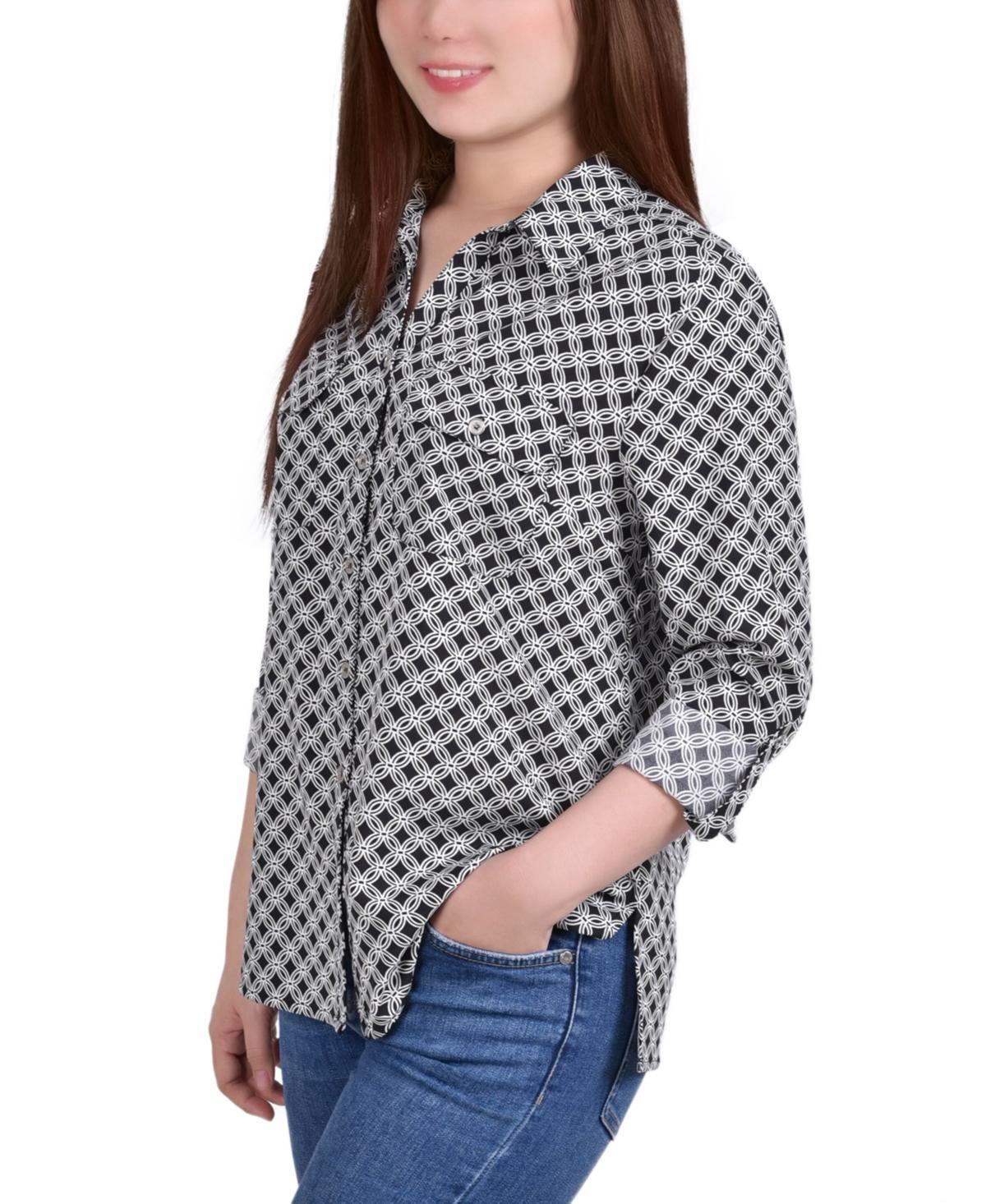 Petite 3/4 Sleeve Roll Tab Notch Collar Blouse - Coffee Bean Product Image