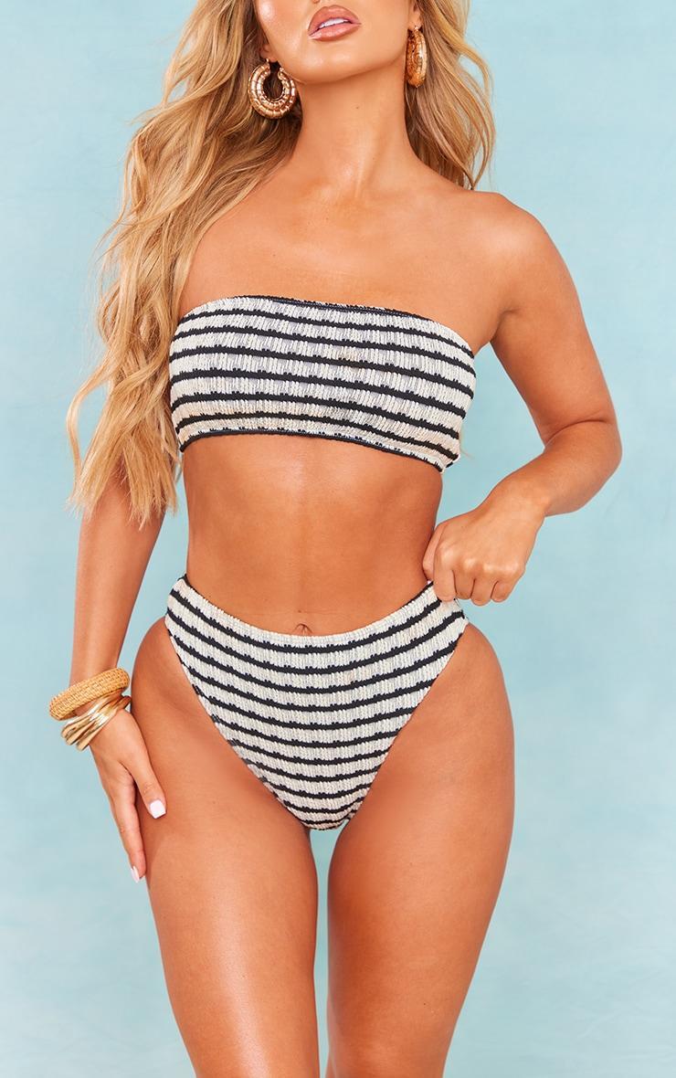 Monochrome Printed Crinkle High Waist High Leg Bikini Bottoms Product Image