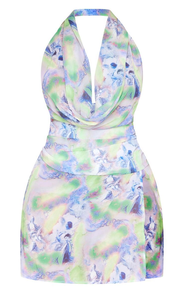 Shape Blue Renaissance Printed Chiffon Halterneck Mini Dress Product Image