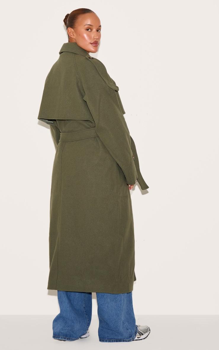 Plus Khaki Oversized Double Breasted Military Trim Coat Product Image