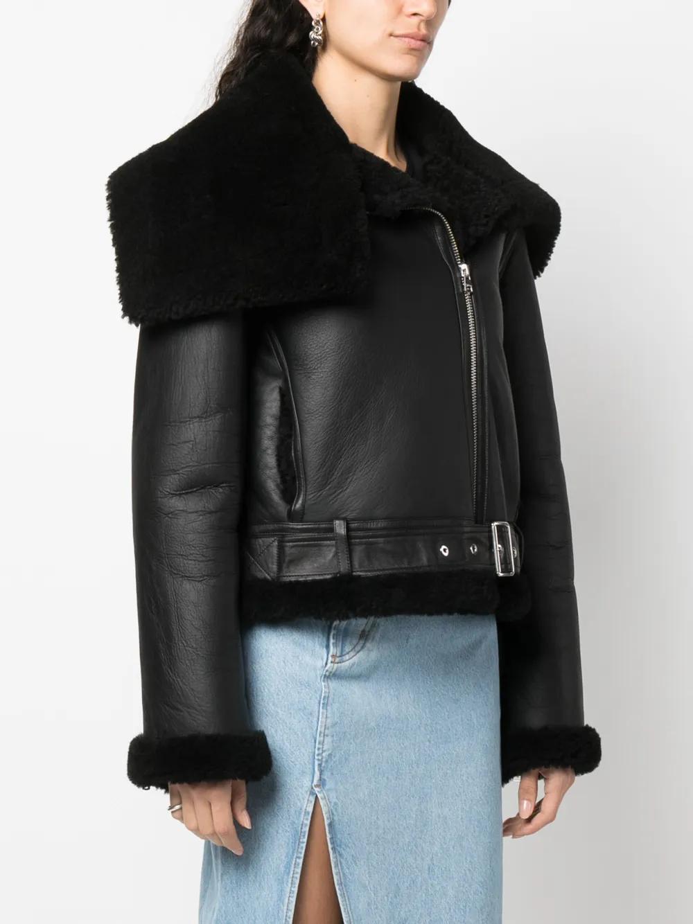 JW ANDERSON Shearling-trim Leather Biker Jacket In Black Product Image