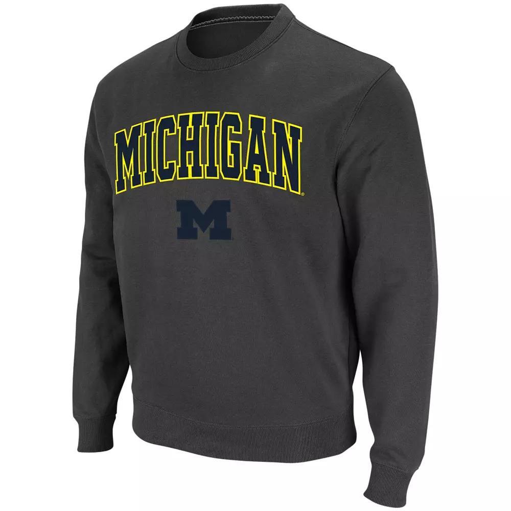 Men's Colosseum Charcoal Michigan Wolverines Arch & Logo Crew Neck Sweatshirt, Size: Small Product Image