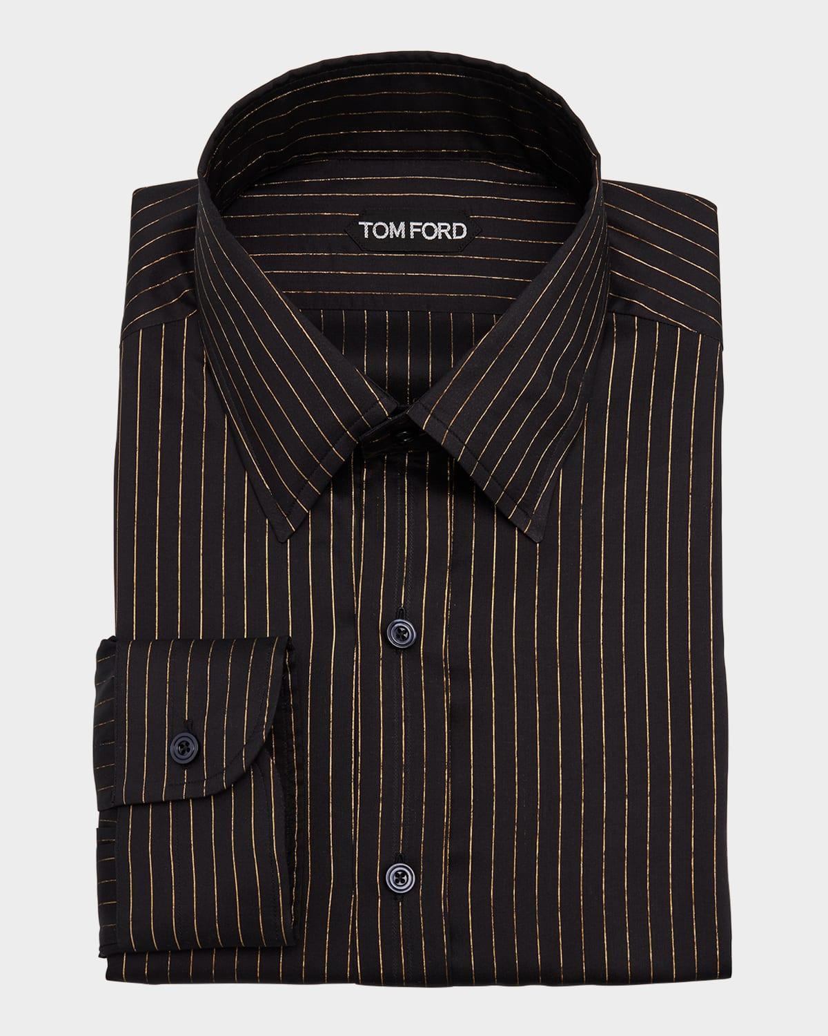 Mens Stripe Silk Slim Fit Dress Shirt Product Image