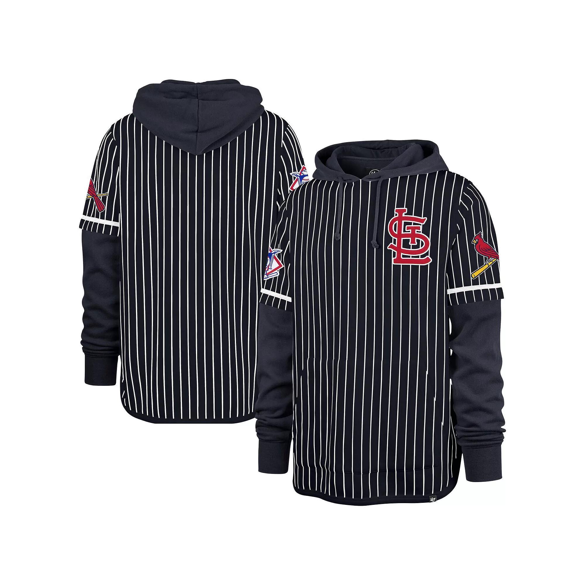 Men's '47  Navy St. Louis Cardinals Pinstripe Double Header Pullover Hoodie, Size: Medium, Blue Product Image