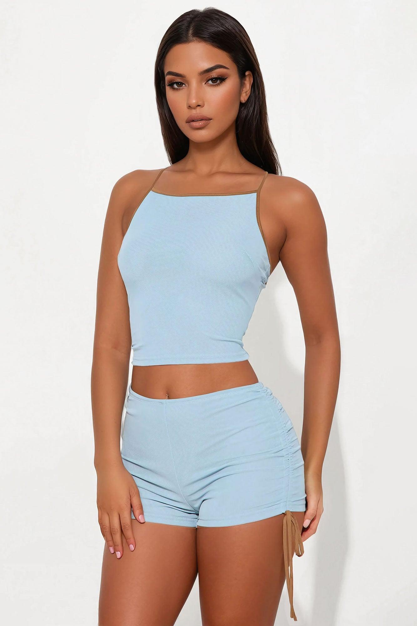 Mya Mesh Booty Shorts Set - Blue Product Image