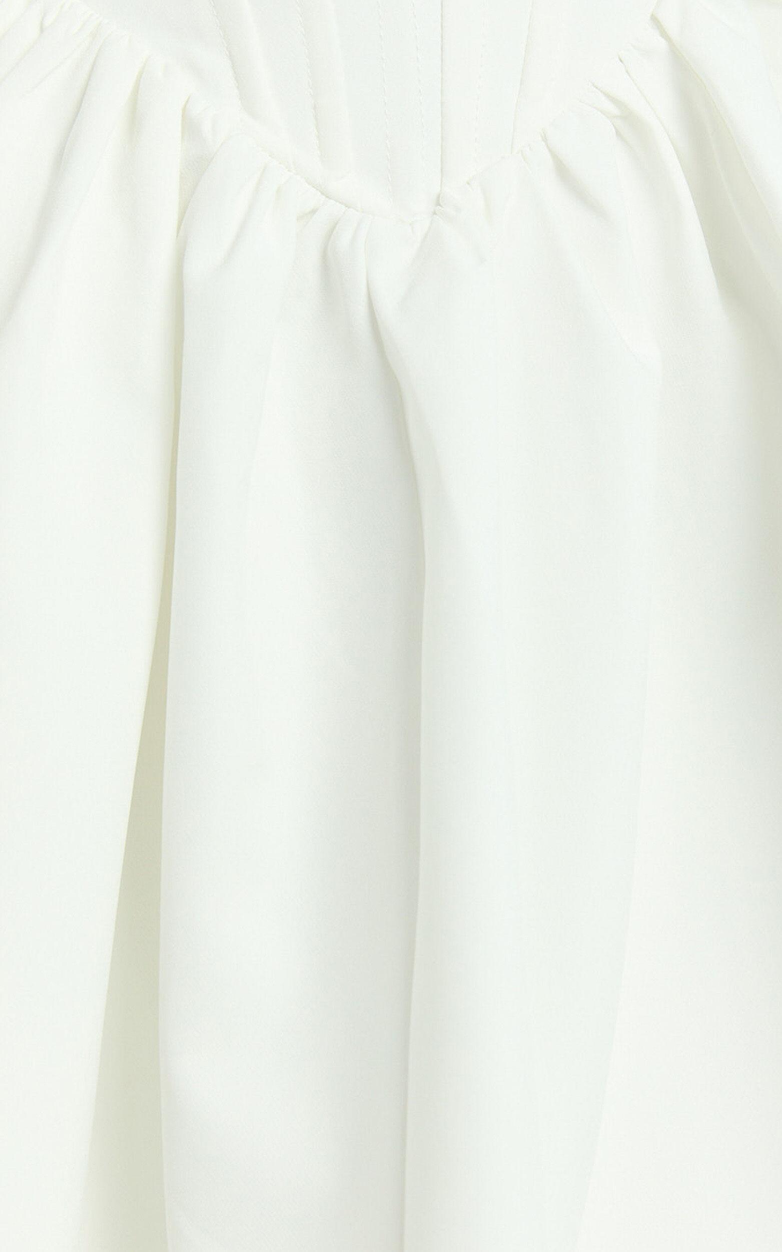 Aimee Mini Dress - Scoop Neck Corset Gathered Dress in White Product Image
