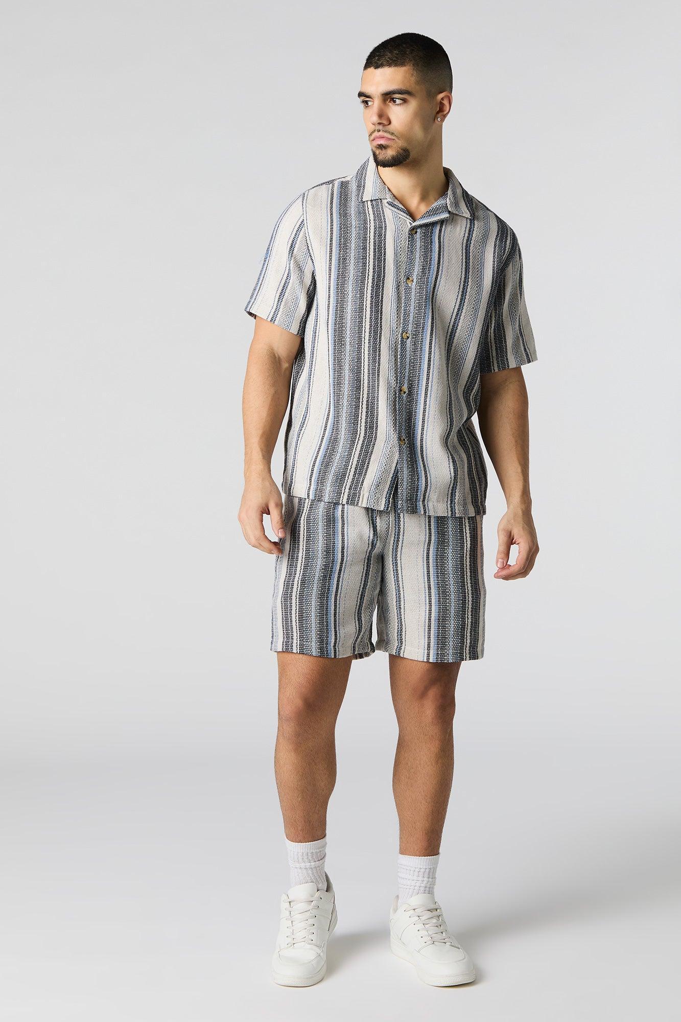 Textured Striped Knit Button-Up Top Male Product Image