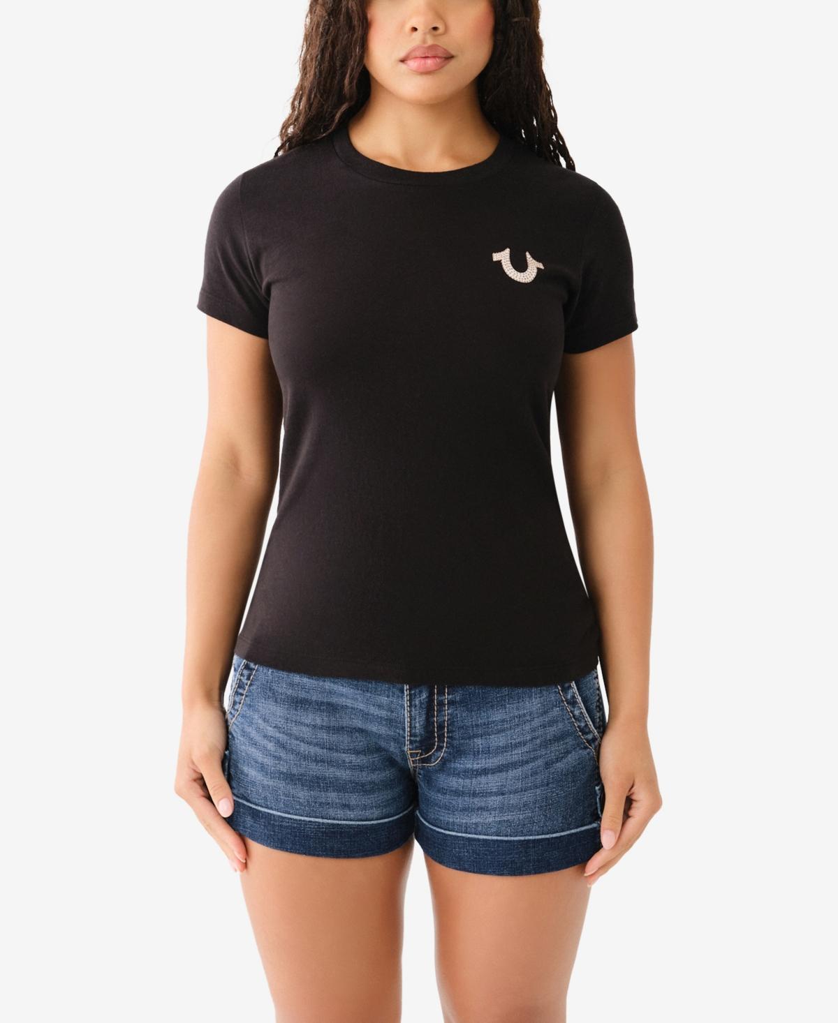 True Religion Womens Short Sleeve Crystal Horseshoe Crew Tee Product Image