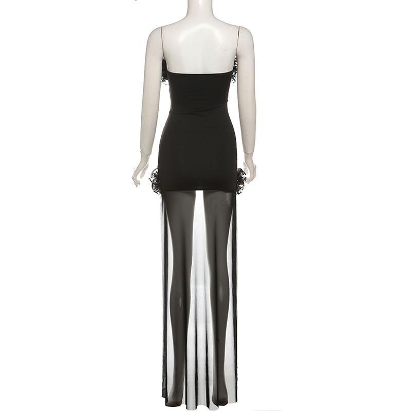 Strapless Plain Ruffle Hem Lace-Up Bodycon Mini Dress Product Image