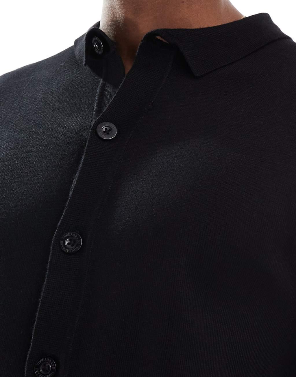 Threadbare knitted long sleeve shirt in black Product Image