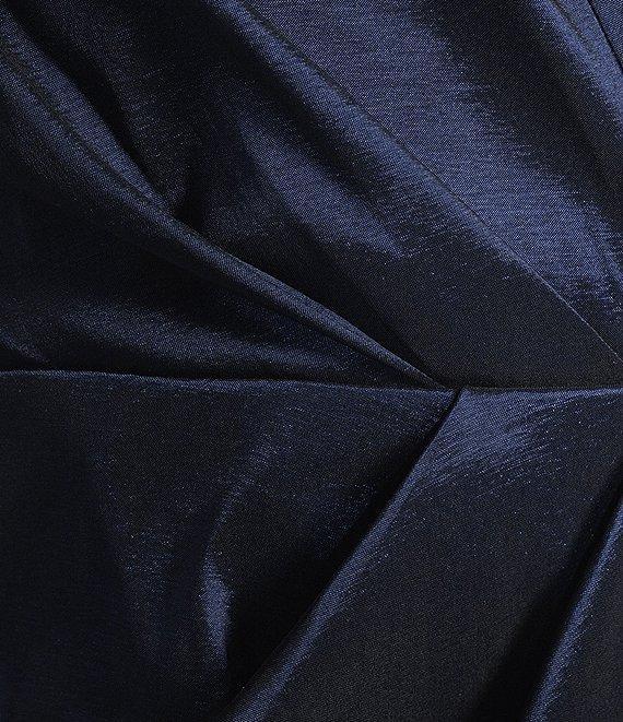 Marina Stretch Taffeta Surplice V-Neck 3/4 Sleeve Faux Wrap Dress Product Image