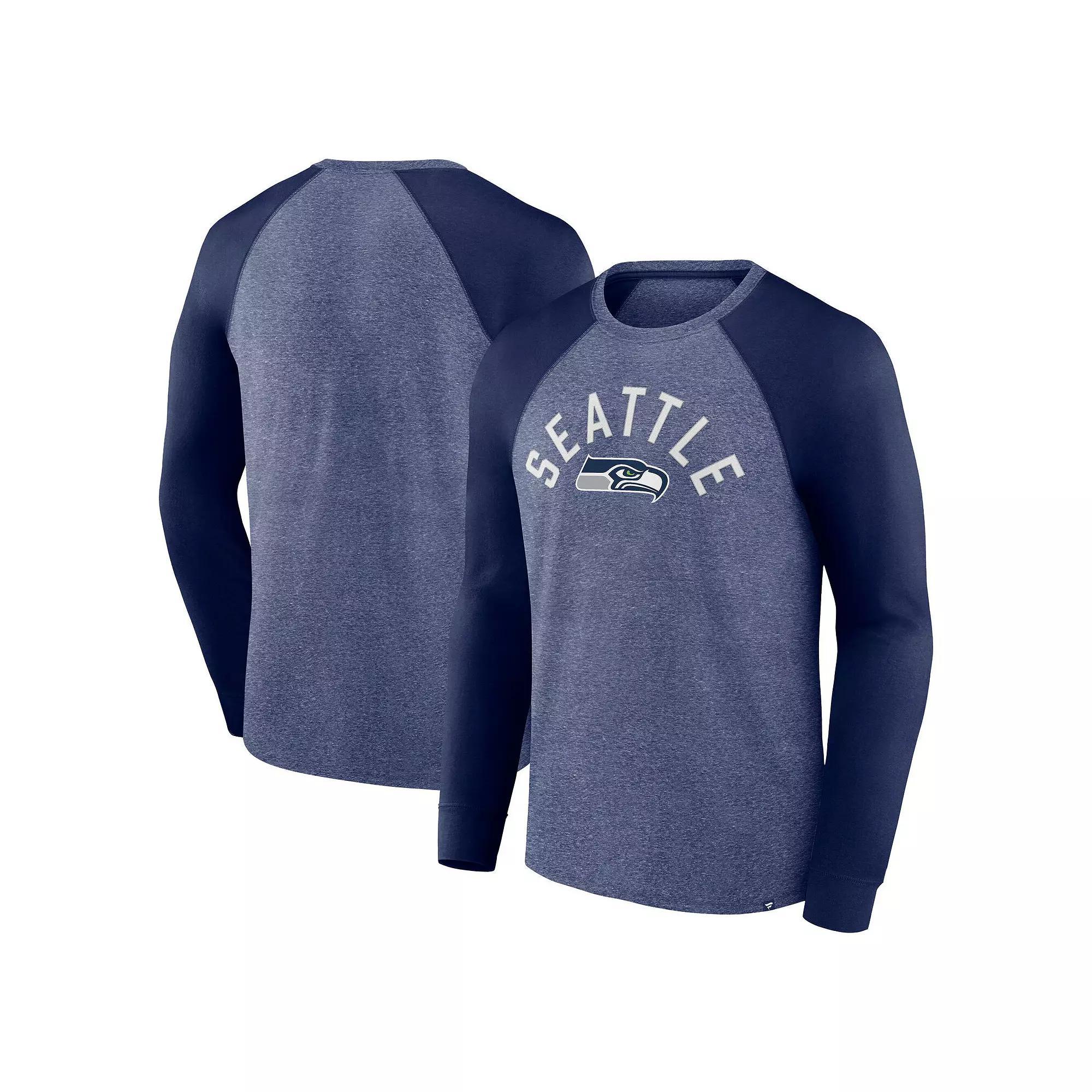 Men's Fanatics Heather College Navy Seattle Seahawks Arc Away Tri-Blend Long Sleeve T-Shirt, Size: Large, Team Product Image