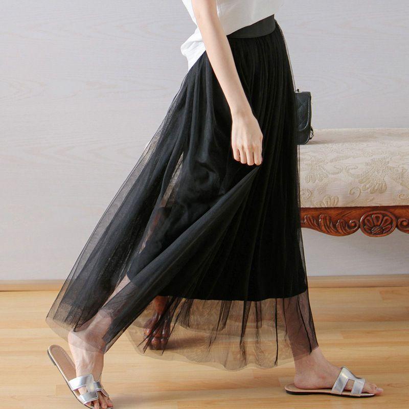 Mesh Overlay Maxi A-Line Skirt Product Image