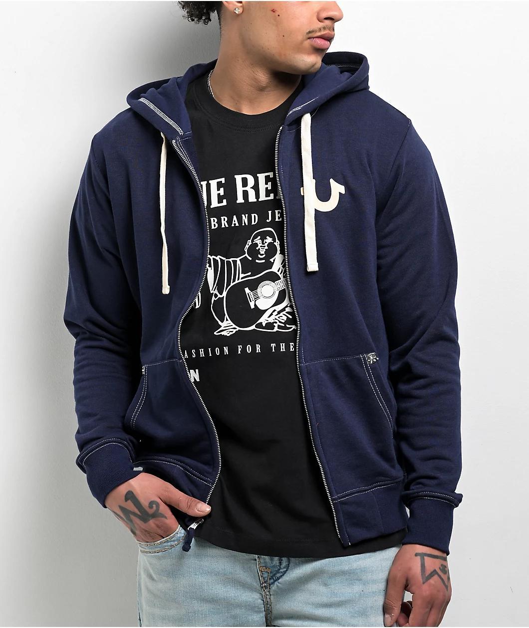 True Religion Classic Logo Blue Zip Hoodie Product Image