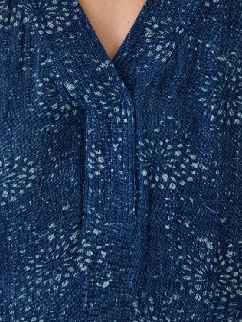 Dune Cotton Gauze Azure Dress - Indigo Isle Print Product Image