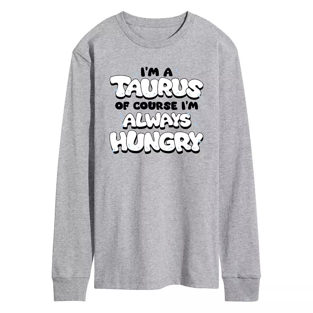 Men's I'm A Taurus Always Hungry Long Sleeve Graphic Tee, Size: XL, Grey Gray Product Image