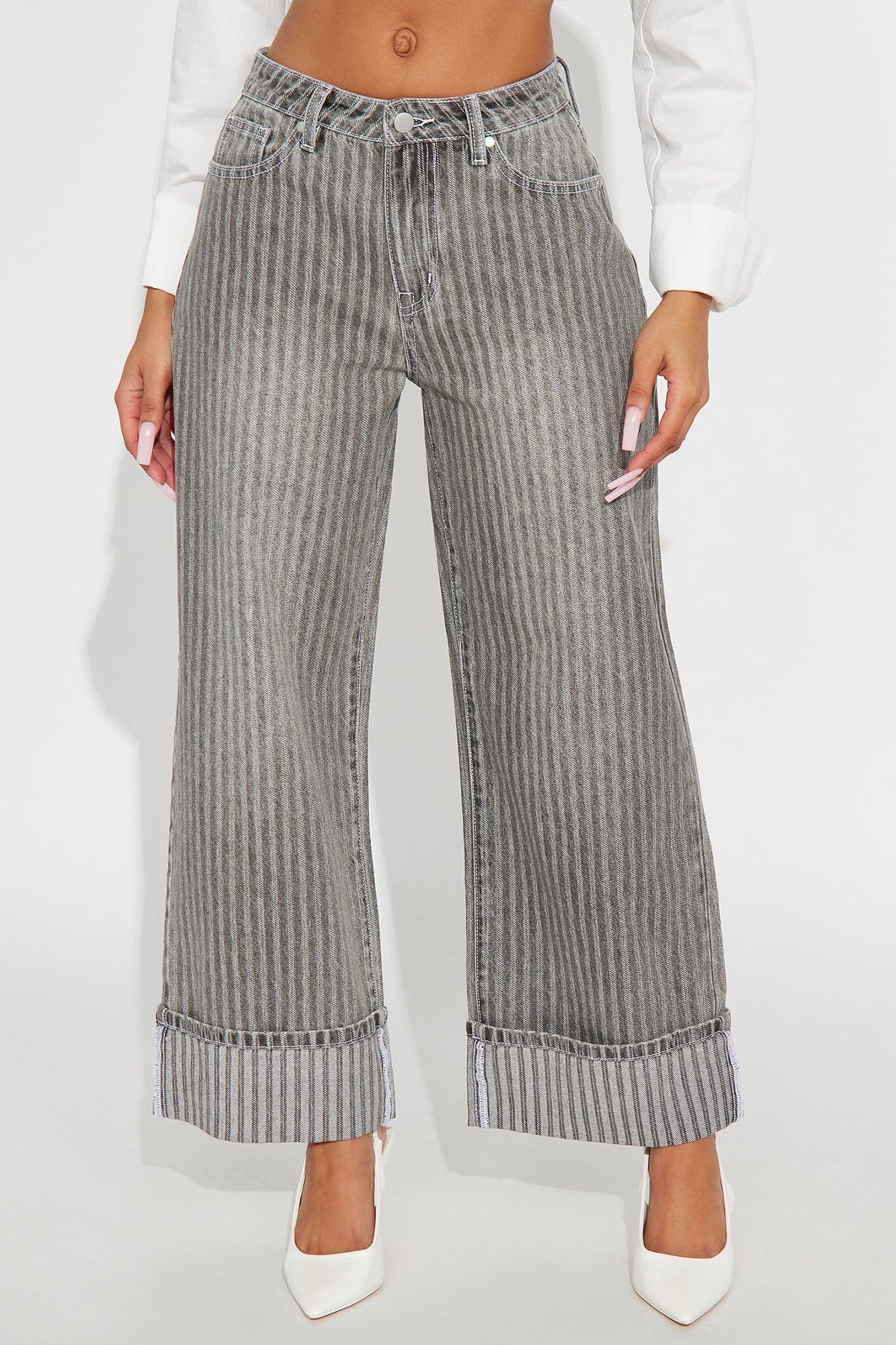 Catch Up Cuffed Wide Leg Jeans - Grey Female Product Image