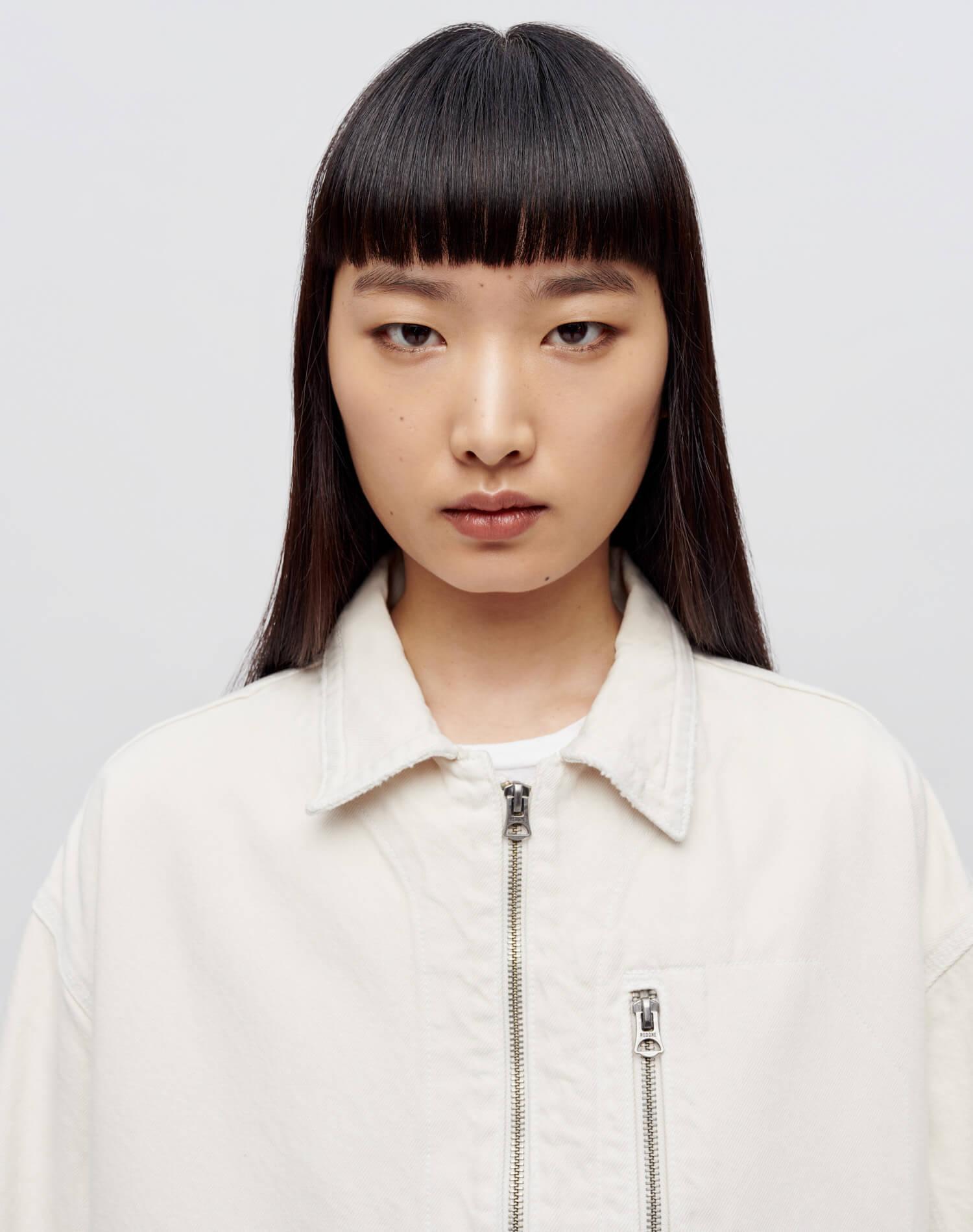 Oversized Work Jacket - Distressed Vintage White Female Product Image