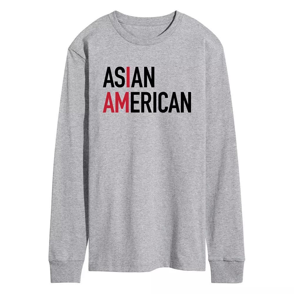 Mens I am Asian American Long Sleeve Graphic Tee Grey Gray Product Image