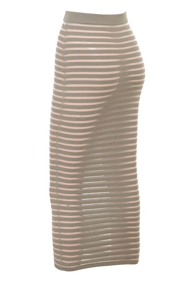 Margo  grey velour sheer striped midi skirt Product Image