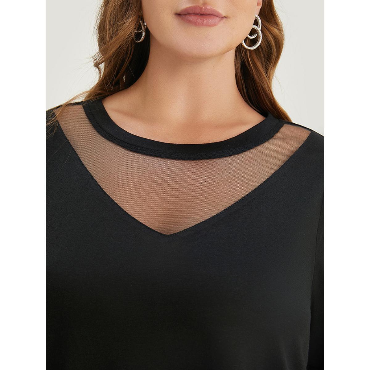 Plus Size Solid Patched Back Raglan Sleeve Heather Vintage T-shirt DarkBrown Women Casual Heather Plain Round Neck Dailywear T-shirts BloomChic 28/5X Product Image