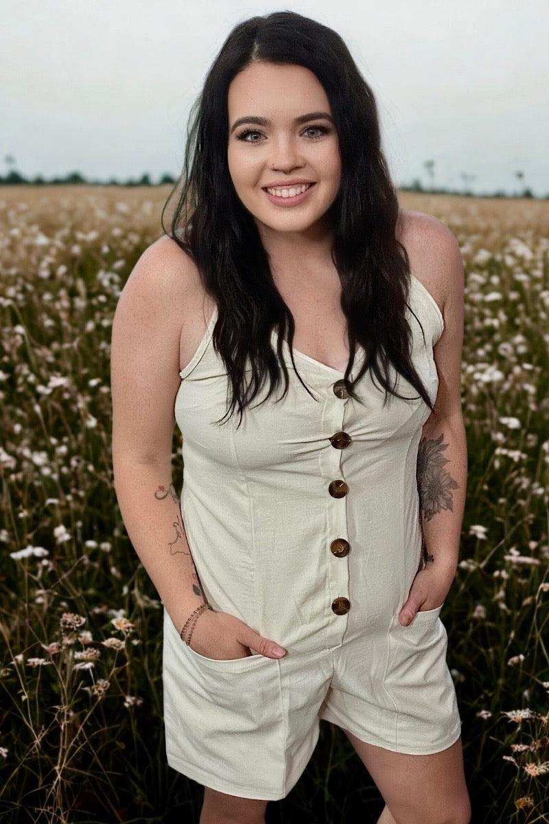 Button Front Pocket Romper- 2 Colors Product Image