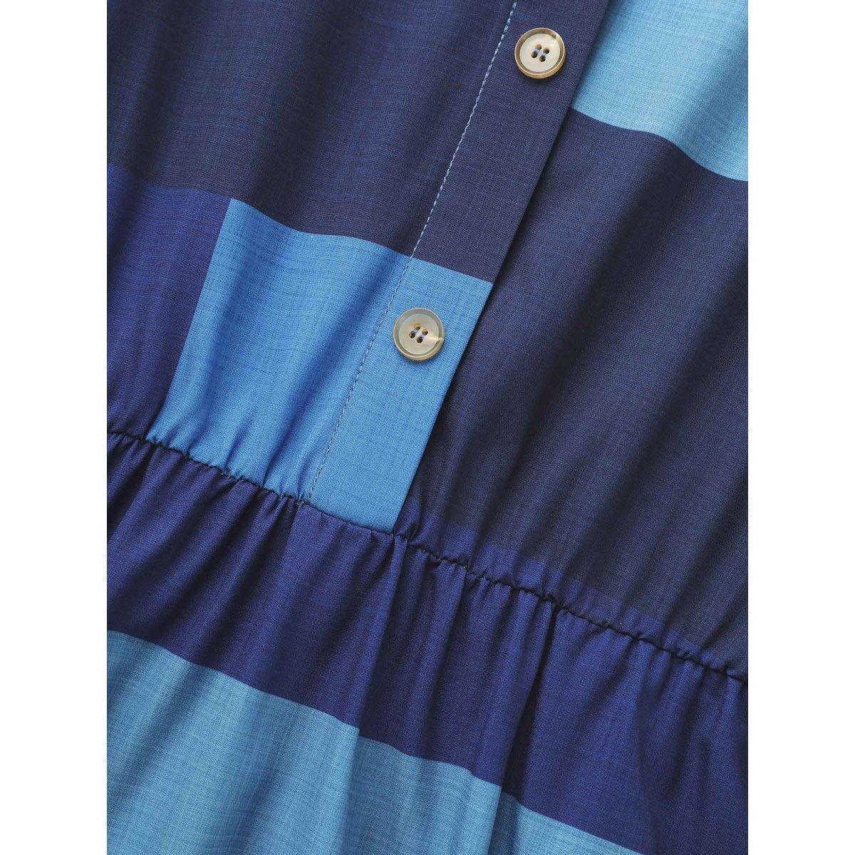 Plus Size Shirt Collar Colorblock Contrast Midi Dress DarkBlue Women Elegant Contrast Shirt collar Long Sleeve Curvy BloomChic 10/M Product Image