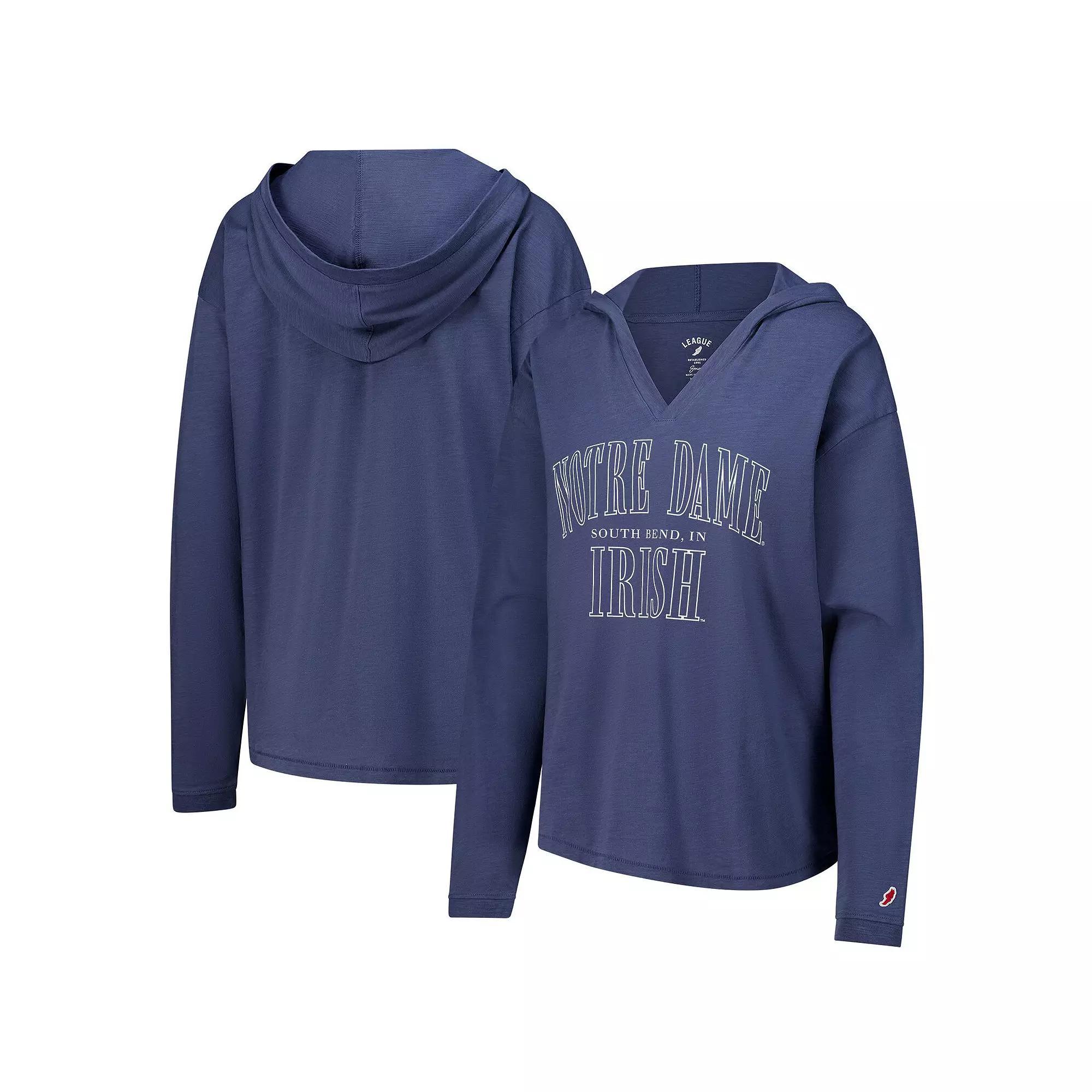 Women's League Collegiate Wear Navy Notre Dame Fighting Irish Slub Long Sleeve V-Neck Hoodie T-Shirt, Size: Medium, Blue Product Image