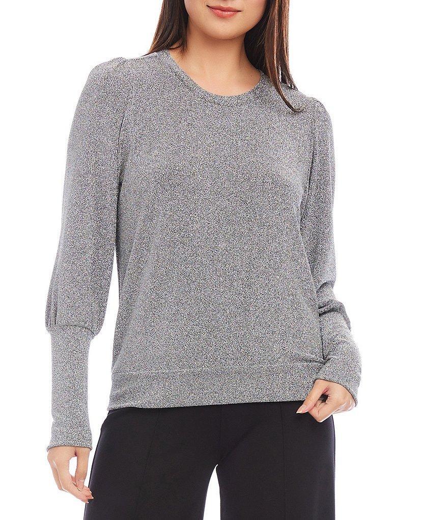 Karen Kane Stretch Metallic Knit Long Bishop Sleeve Top Product Image
