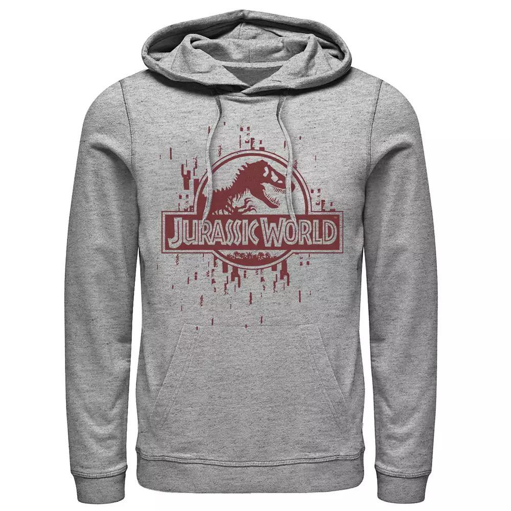 Men's Jurassic World Glitchy Grid Yellow Icon Graphic Pullover Hoodie, Size: 3XL, Athletic Grey Product Image
