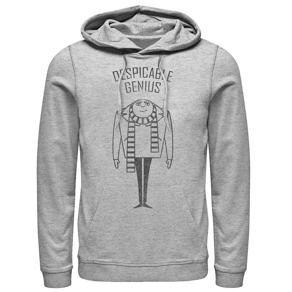Men's Despicable Me Minions Gru Despicable Genius Portrait Outline Pullover Hoodie, Size: Small, Athletic Grey Product Image