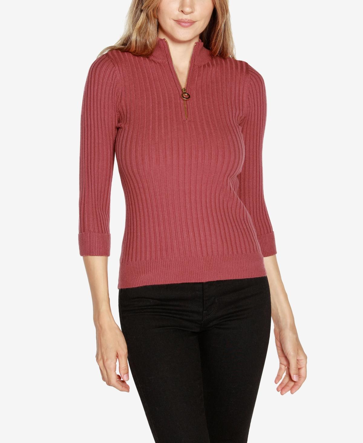 Belldini Black Label Womens Ribbed Quarter-Zip Sweater Product Image