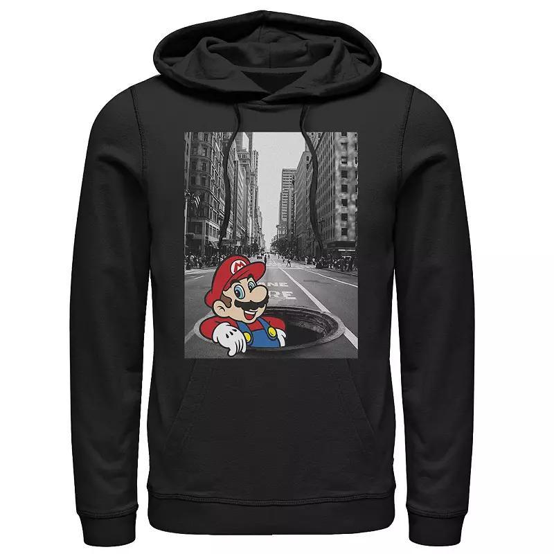 Men's Nintendo Super Mario Street Pop Up Black And White Photo Hoodie, Size: Medium Product Image
