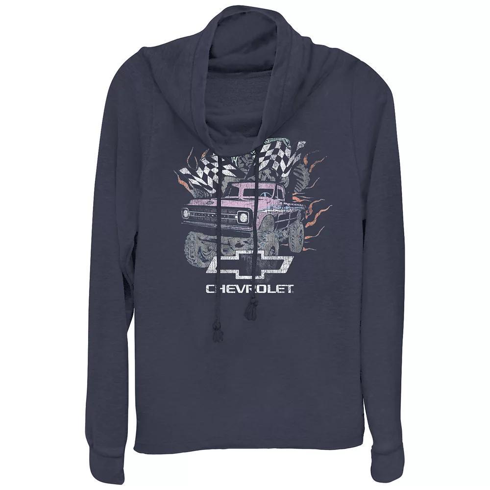 Juniors' Chevrolet Pastel Monster Trucks Cowlneck Graphic Lightweight Long Sleeve, Girl's, Size: Small, Blue Product Image