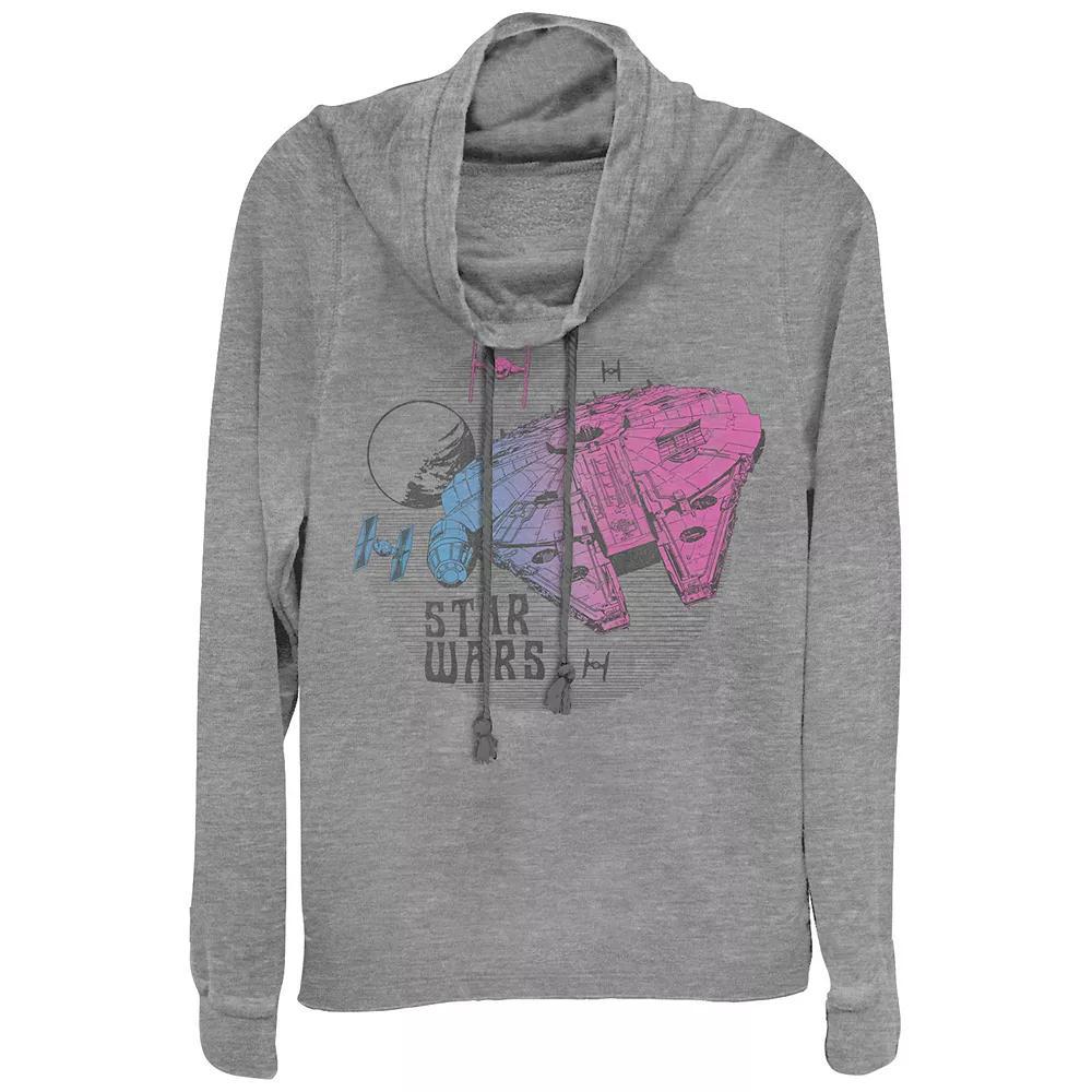 Women's Plus Size Star Wars Gradient Millennium Falcon Cowlneck Graphic Lightweight Long Sleeve, Girl's, Size: 1XL, Gray Grey Product Image