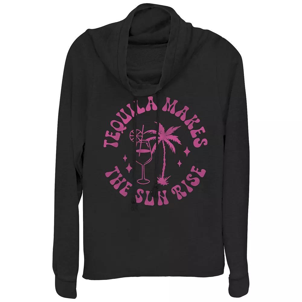 Women's Tequila Makes The Sunrise Cowlneck Graphic Lightweight Long Sleeve, Size: XXL, Black Product Image