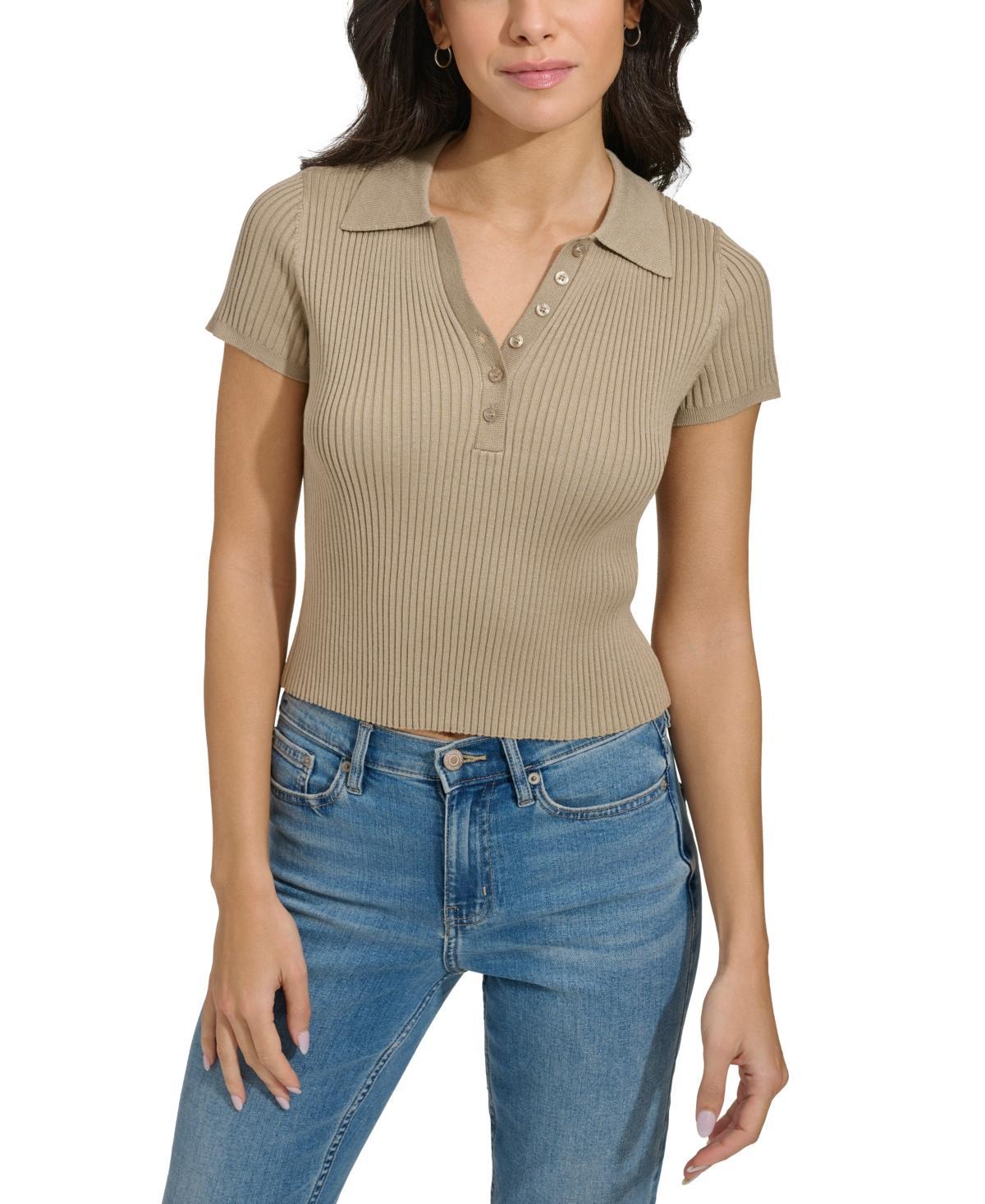 Calvin Klein Jeans Womens Ribbed Short-Sleeve Polo Shirt Product Image
