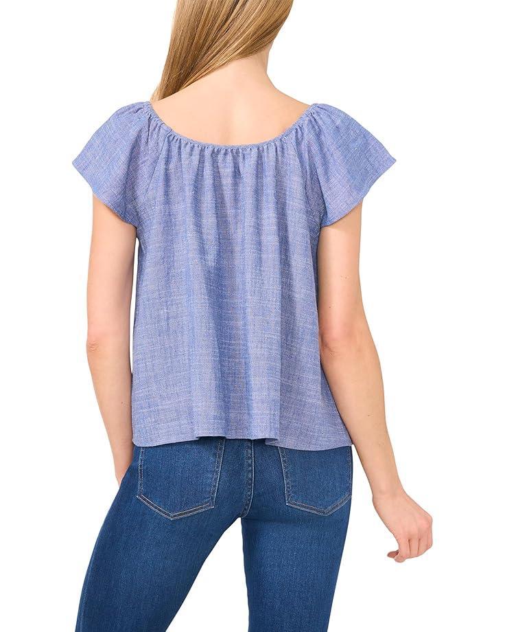 Ruffle Cuff Embroidered Crew Neck Top Product Image