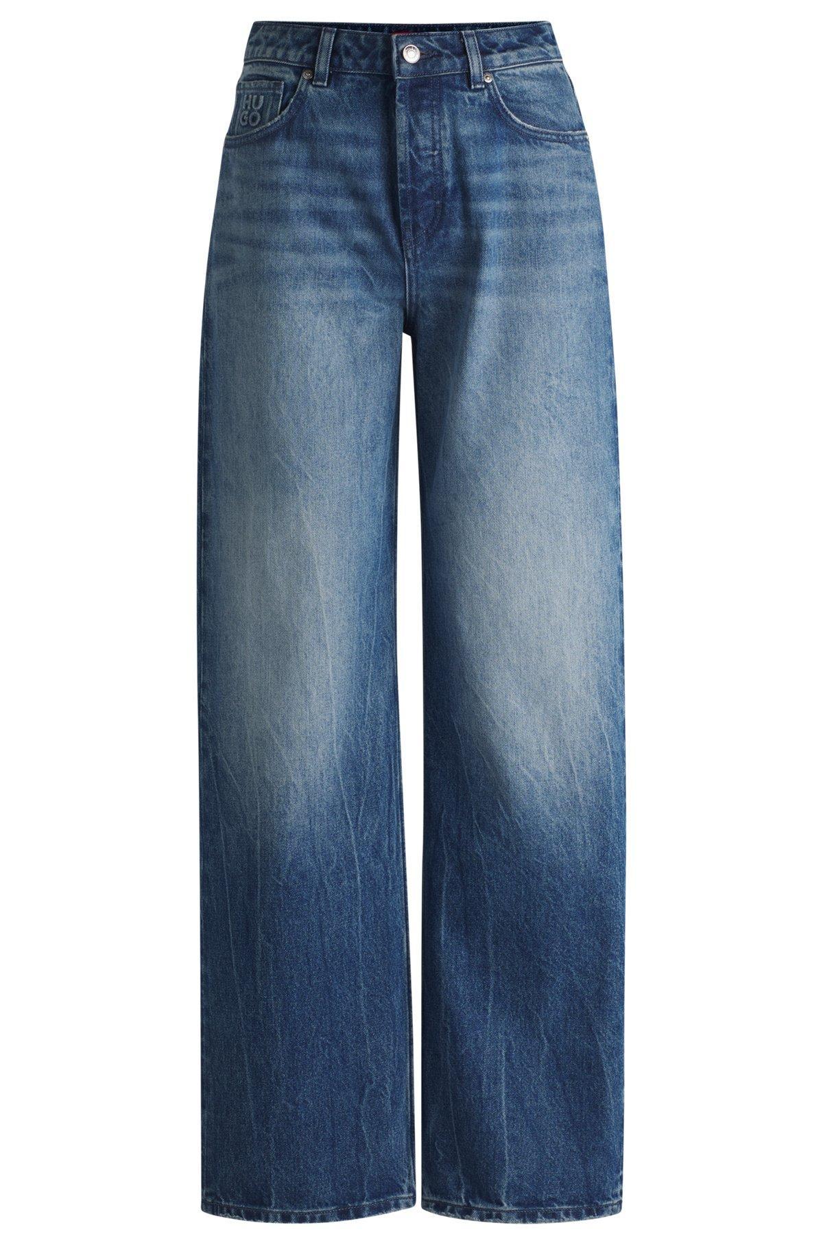 Straight-fit wide-leg jeans in blue cotton denim Product Image