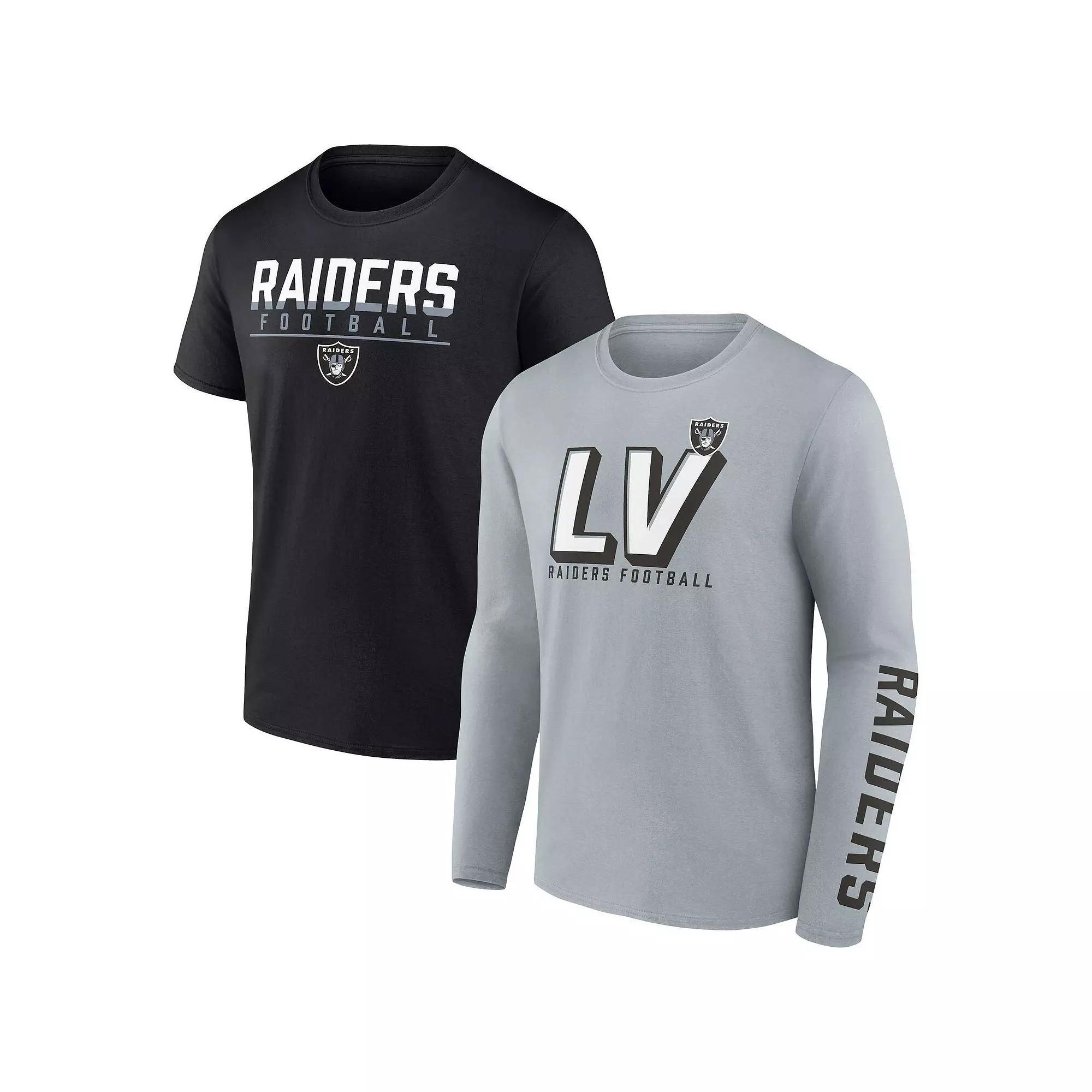 Mens Fanatics Branded Silver/Black Las Vegas Raiders Two-Pack T-Shirt Combo Set Product Image