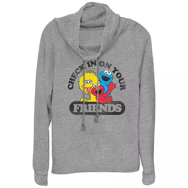 Women's PBS Kids Sesame Street Elmo, Big Bird & Cookie Monster Check In On Your Friends Cowlneck Graphic Lightweight Long Sleeve, Size: Small, Gray Grey Product Image