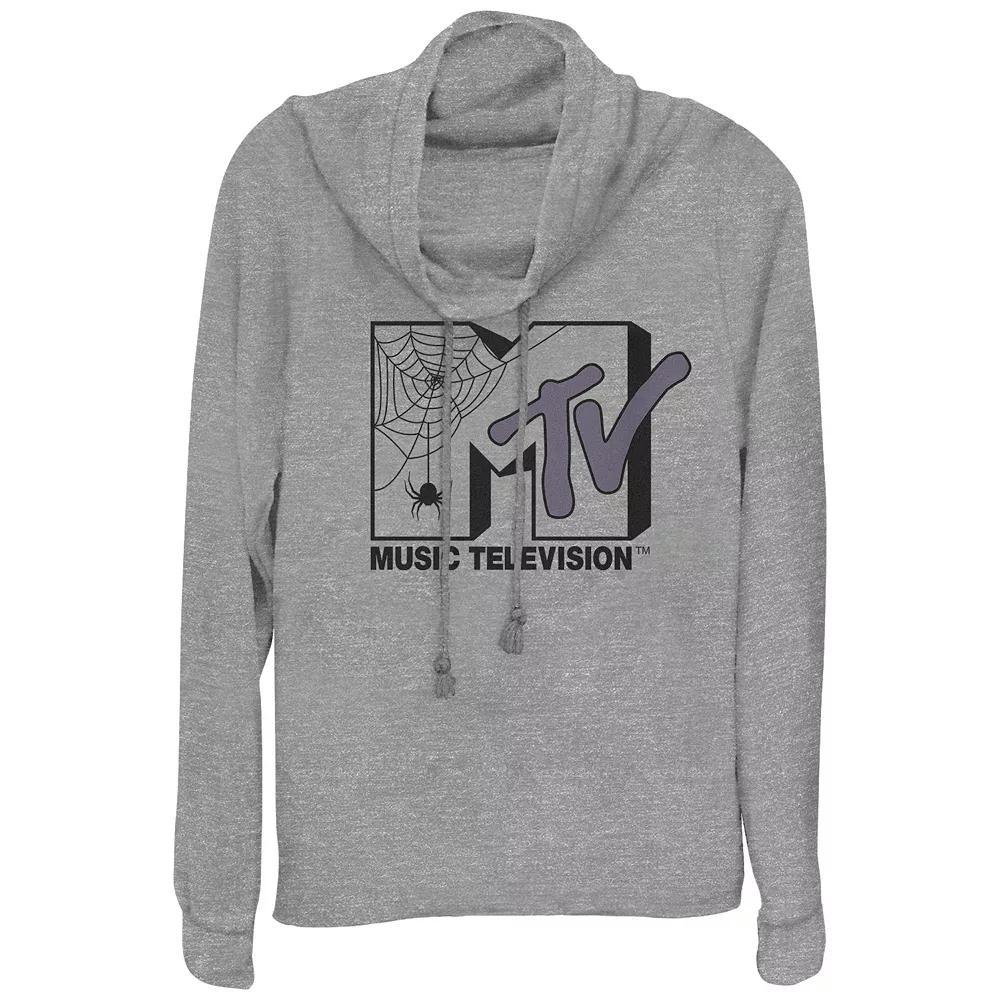 Plus Size MTV Spider Halloween Logo Cowlneck Graphic Lightweight Long Sleeve, Womens Gray Grey Product Image