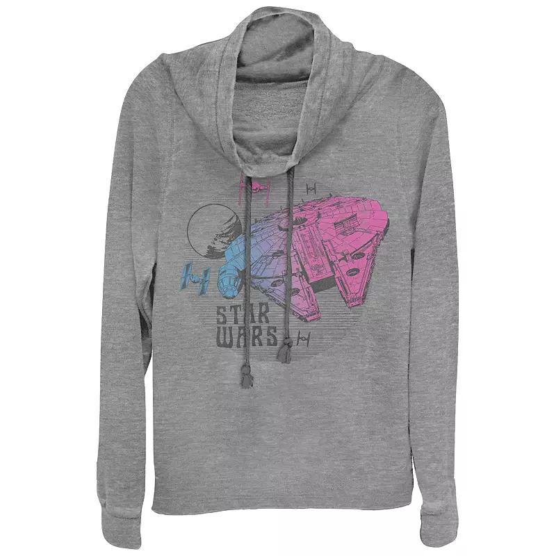 Women's Plus Size Star Wars Gradient Millennium Falcon Cowlneck Graphic Lightweight Long Sleeve, Girl's, Size: 1XL, Gray Grey Product Image